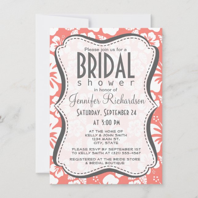 Coral Pink Tropical Hibiscus Invitation (Front)