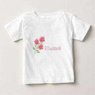 Coral Pink Watercolor Daisy Baby T-Shirt