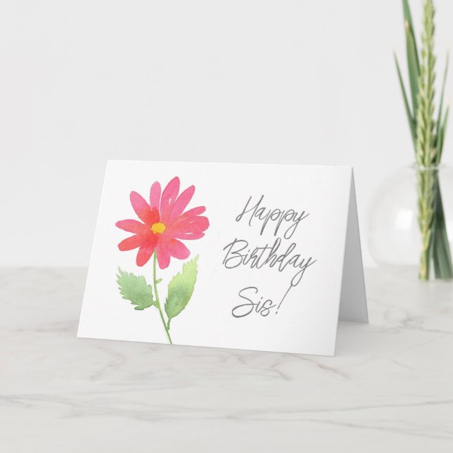 Coral Pink Watercolor Daisy Card (Front)