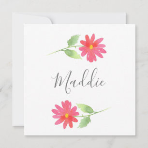 Coral Pink Watercolor Daisy Card