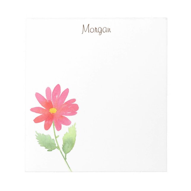 Coral Pink Watercolor Daisy Notepad (Front)