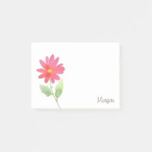 Coral Pink Watercolor Daisy Post-it Notes