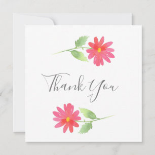 Coral Pink Watercolor Daisy Thank You Card