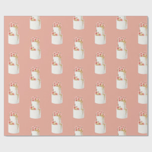 Coral Pink Watercolor Floral Cake Pattern Wrapping Paper