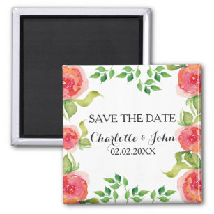 coral pink watercolor floral save the Date Magnet
