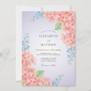 Coral Pink Watercolor Floral Wedding Invitation