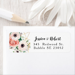 Coral Pink Watercolor Flowers Wedding Custom Return Address Label