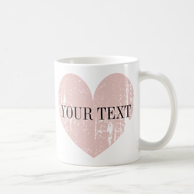 Coral pink weathered heart personalised coffee mug (Right)