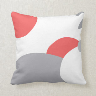 Coral Pink White and Grey Abstract Art Cushion