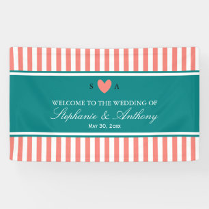 Coral Pink, White and Teal Wedding Banner