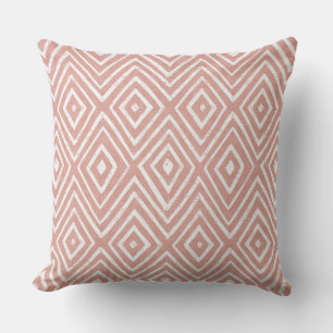 Coral Pink & White Diamond Chevron Geometric Cushion