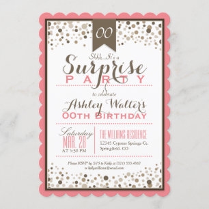 Coral Pink, White, Taupe Surprise Party Invitation