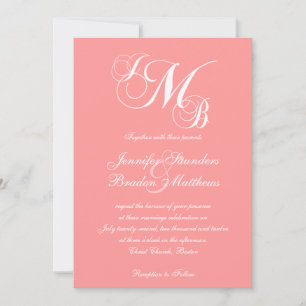 Coral Pink White Three Letter Wedding Invitations