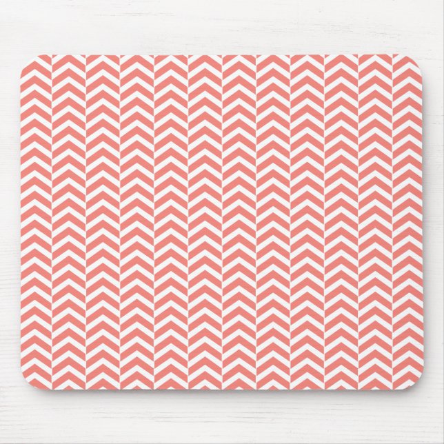 Coral Pink with Teal Chevron Pattern Mouse Pad (Front)