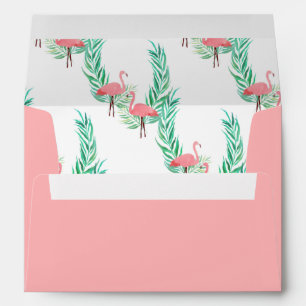 Coral Pink with Watercolor Flamingo Lining Envelopes