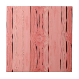 Coral Pink Wood Grain Rustic Farmhouse Texture Ceramic Tile