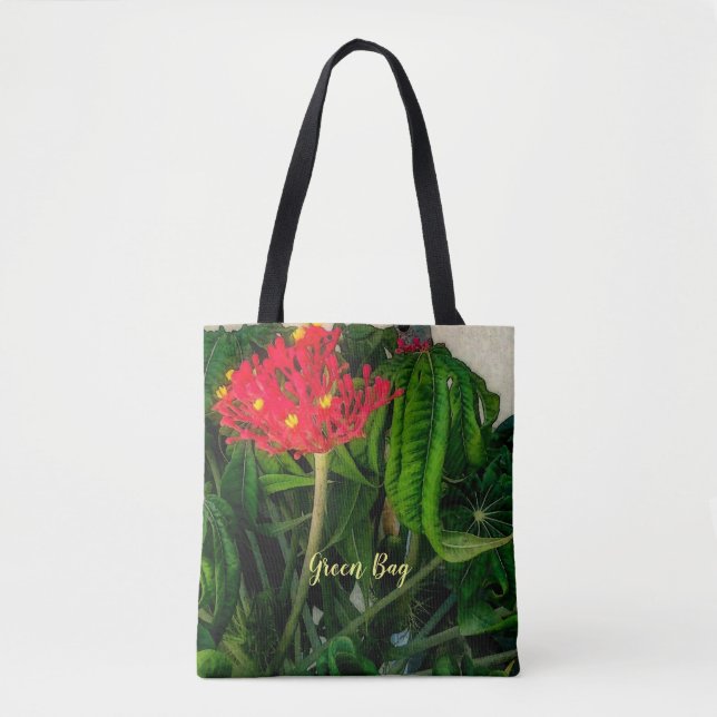 Coral Plant Leaves and Flowers Tote Bag (Front)