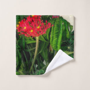 Coral Plant Leaves and Flowers Wash Cloth
