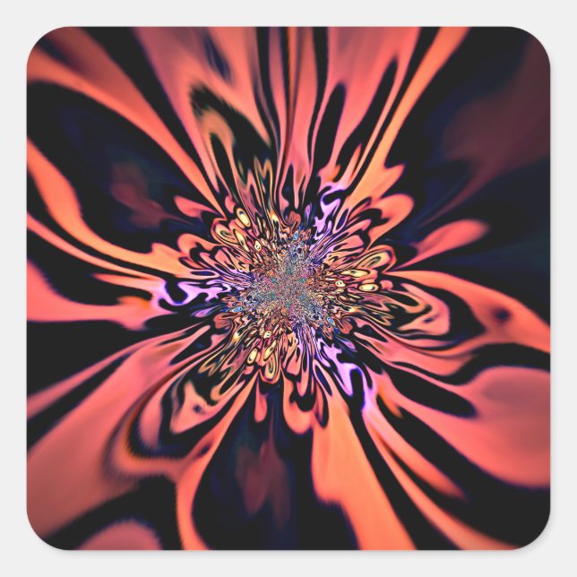 Coral Plasma Burst Fractal Art Square Sticker (Front)