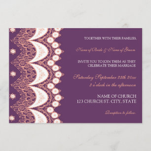 Coral Plum Lace Pattern Wedding Invitation Cards