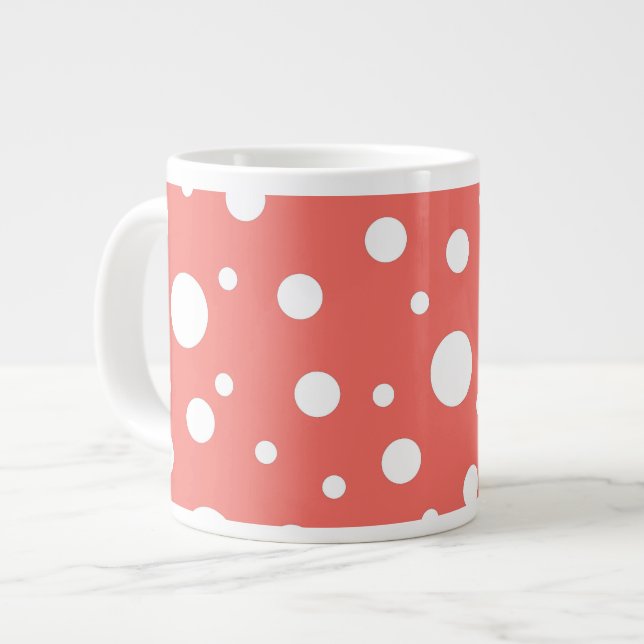 Coral Polka Dot Large Coffee Mug (Front Left)