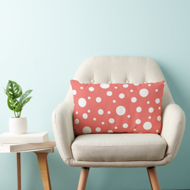 Coral Polka Dot Lumbar Cushion (Chair)