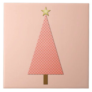 Coral polka dot modern Christmas tree Ceramic Tile