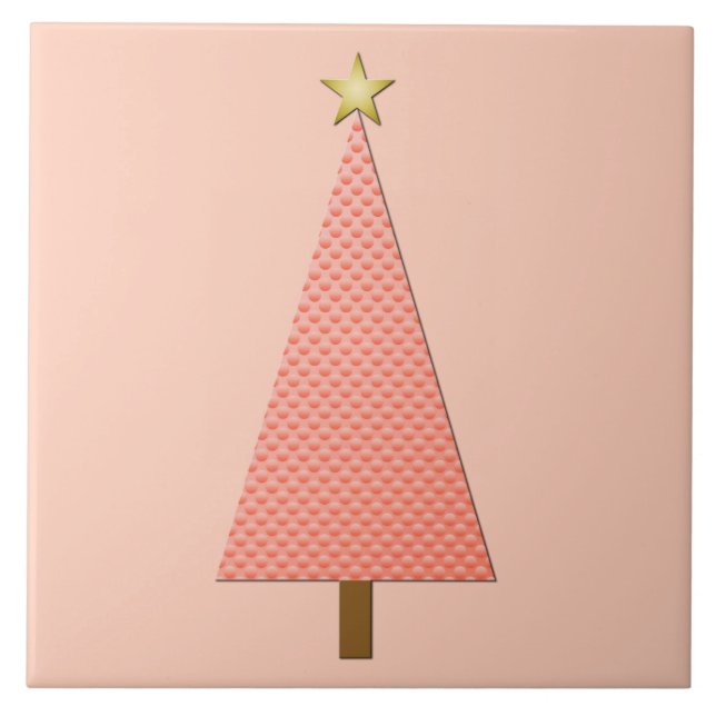 Coral polka dot modern Christmas tree Ceramic Tile (Front)