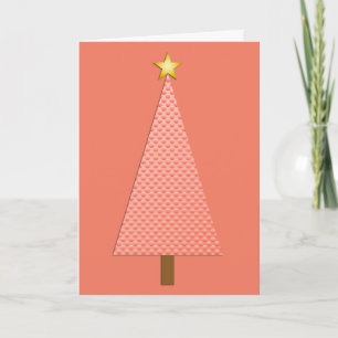 Coral polka dot modern Christmas tree Holiday Card
