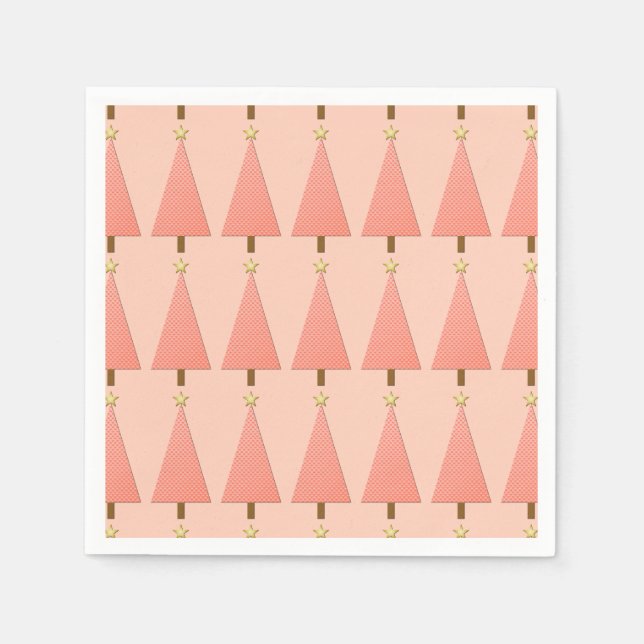 Coral polka dot modern Christmas tree Napkin (Front)