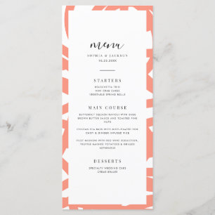 Coral Pop Modern Minimalist Abstract Wedding Menu