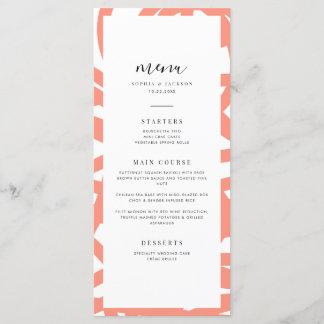 Coral Pop Modern Minimalist Abstract Wedding Menu