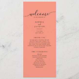 Coral Pop Modern Minimalist Wedding Program
