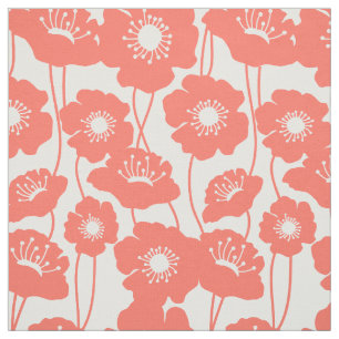 Coral Poppies Pattern Fabric