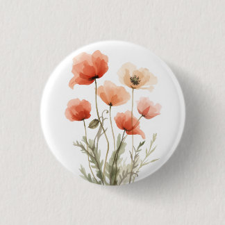 Coral Poppies Watercolor Floral Print 3 Cm Round Badge