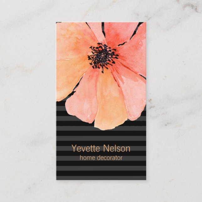 Coral Poppy Contemporary Black Business Card (Front)