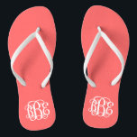 Coral Preppy Script Monogram Thongs<br><div class="desc">PLEASE CONTACT ME BEFORE ORDERING WITH YOUR MONOGRAM INITIALS IN THIS ORDER: FIRST, LAST, MIDDLE. I will customise your monogram and email you the link to order. Please wait to purchase until after I have sent you the link with your customised design. Cute preppy flip flip sandals personalised with a...</div>