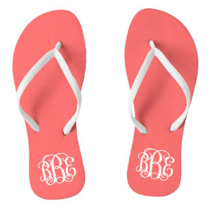 Coral Preppy Script Monogram Thongs