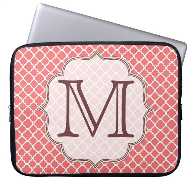 Coral Quaterfoil Latti Monogram 15" Laptop Case (Front)