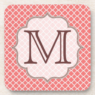 Coral Quaterfoil Latti Monogram Drink Coaster