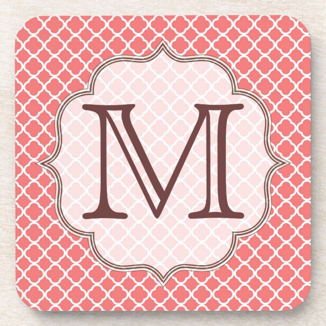 Coral Quaterfoil Latti Monogram Drink Coaster (Front)