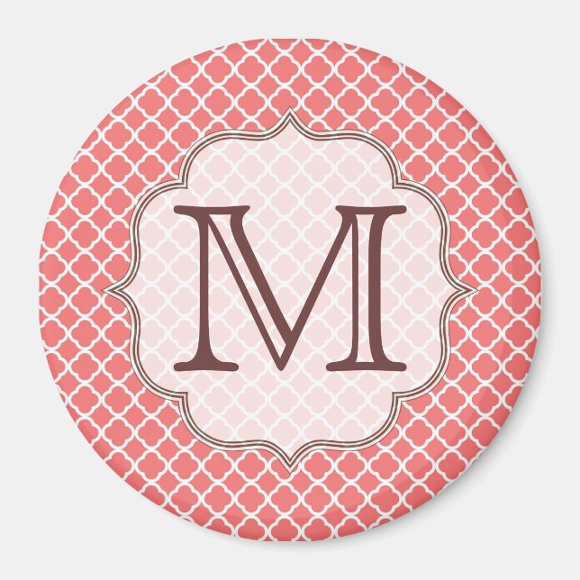 Coral Quaterfoil Latti Monogram Initial Magnet (Front)