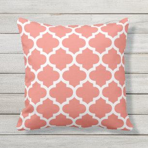 Coral Quatrefoil Pattern Outdoor Pillows
