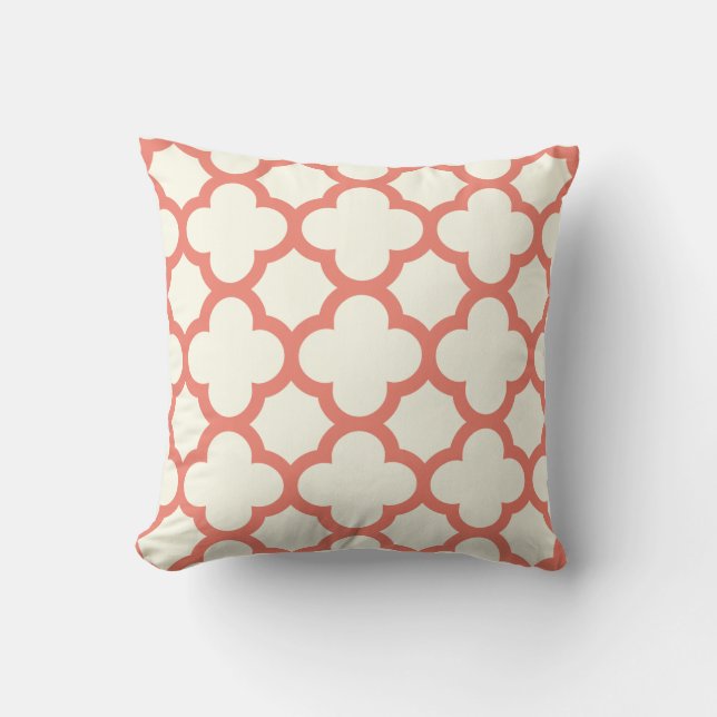 Coral Quatrefoil Throw Pillow (Front)