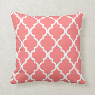 Coral Quatrefoil Tiles Pattern Cushion