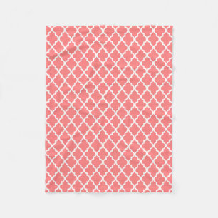 Coral Quatrefoil Tiles Pattern Fleece Blanket