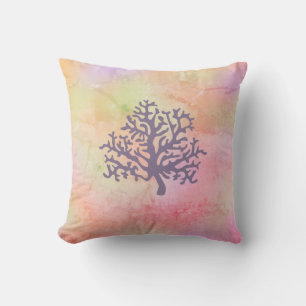 Coral Rainbow Marbled Throw Pillow