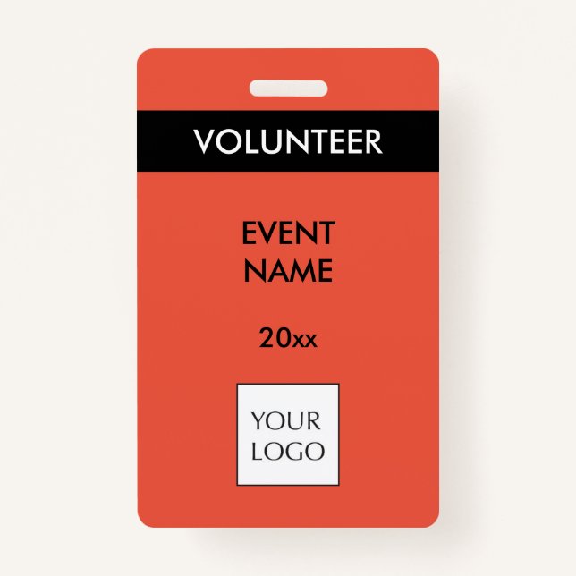 Coral Red and Black Event Volunteer Logo Badge ID Badge (Front)