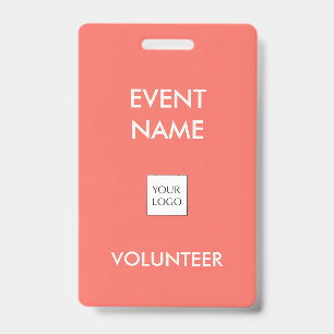 Coral Red and Ivory Event Volunteer Logo ID Badge