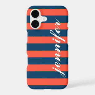 Coral Red and Navy Stripes Custom Script Monogram